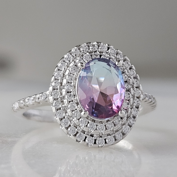 Pink & Blue tourmaline ombre stone ring, 925 Sterling Silver Charmed Aroma BP - Picture 6 of 8